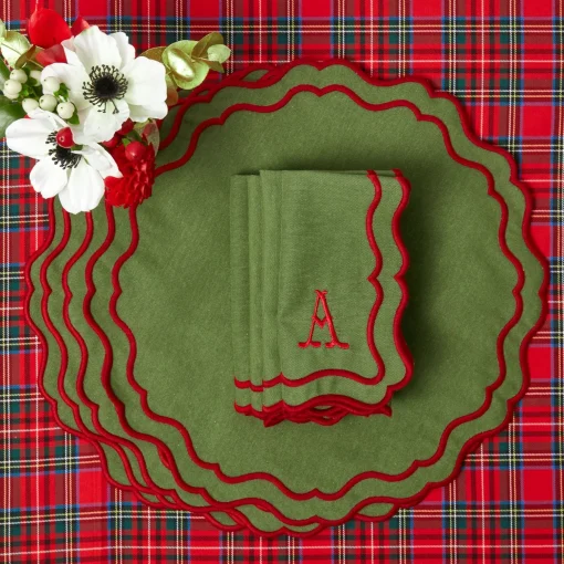 Mrs. Alice Katherine Green & Red Placemats & Napkins (Set of 4)< Table Linen Sets | Mrs. Alice Monogram