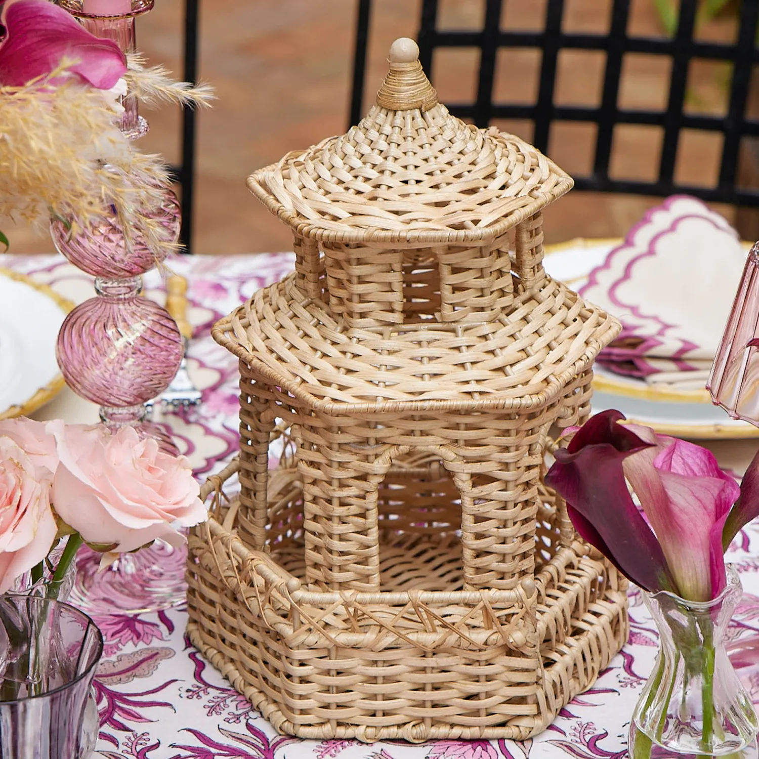 Mrs. Alice Kira Rattan Pagoda Lantern< Year-round Decorations | Pagodas & Lanterns