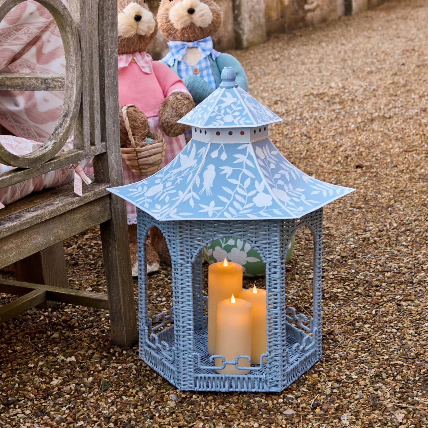 Mrs. Alice Large Blue Rattan Chinoiserie Pagoda Lantern< Spring Decorations | Pagodas & Lanterns