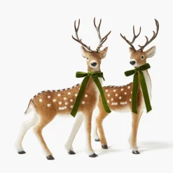 Mrs. Alice Large Green Ribboned Spotted Deer (Pair) - 56cm< Christmas Decorations