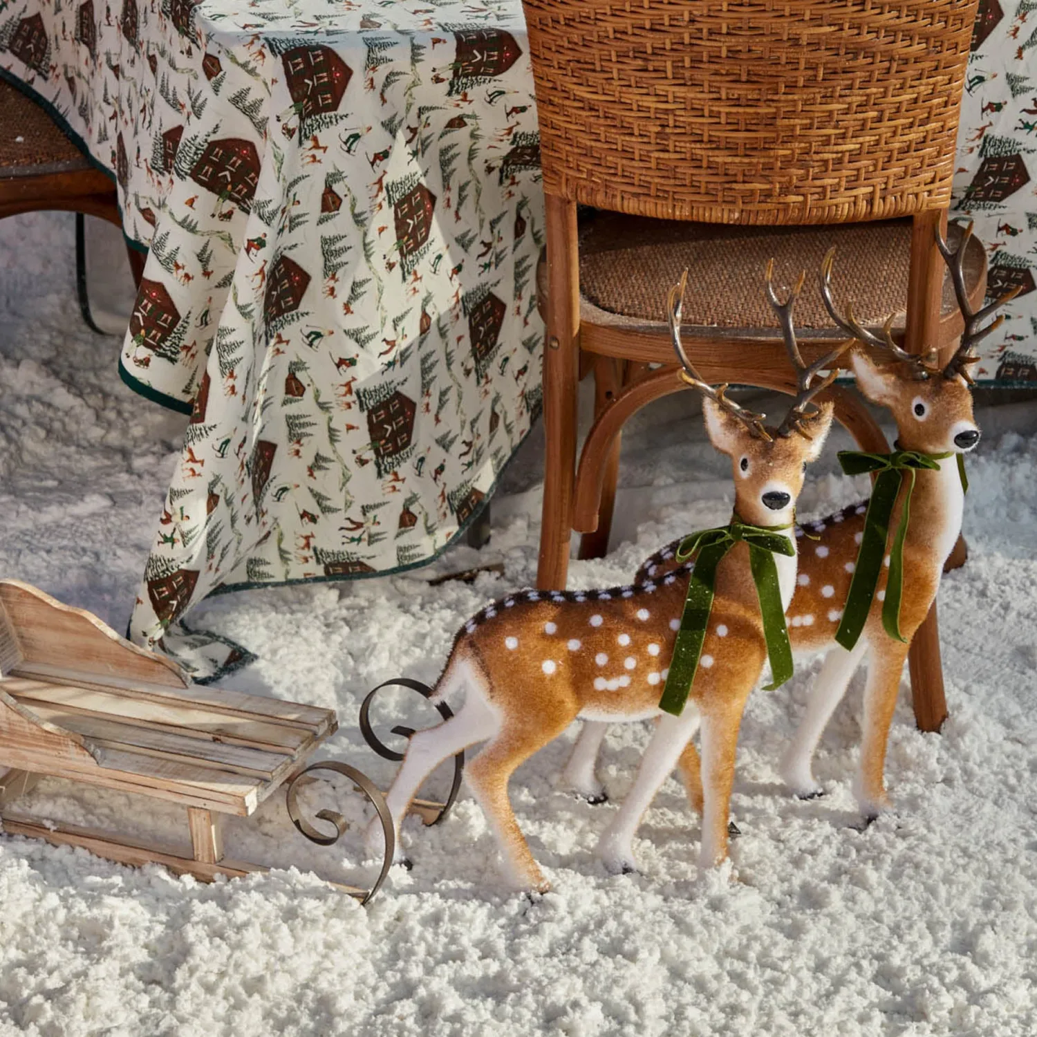 Mrs. Alice Large Green Ribboned Spotted Deer (Pair) - 56cm< Christmas Decorations
