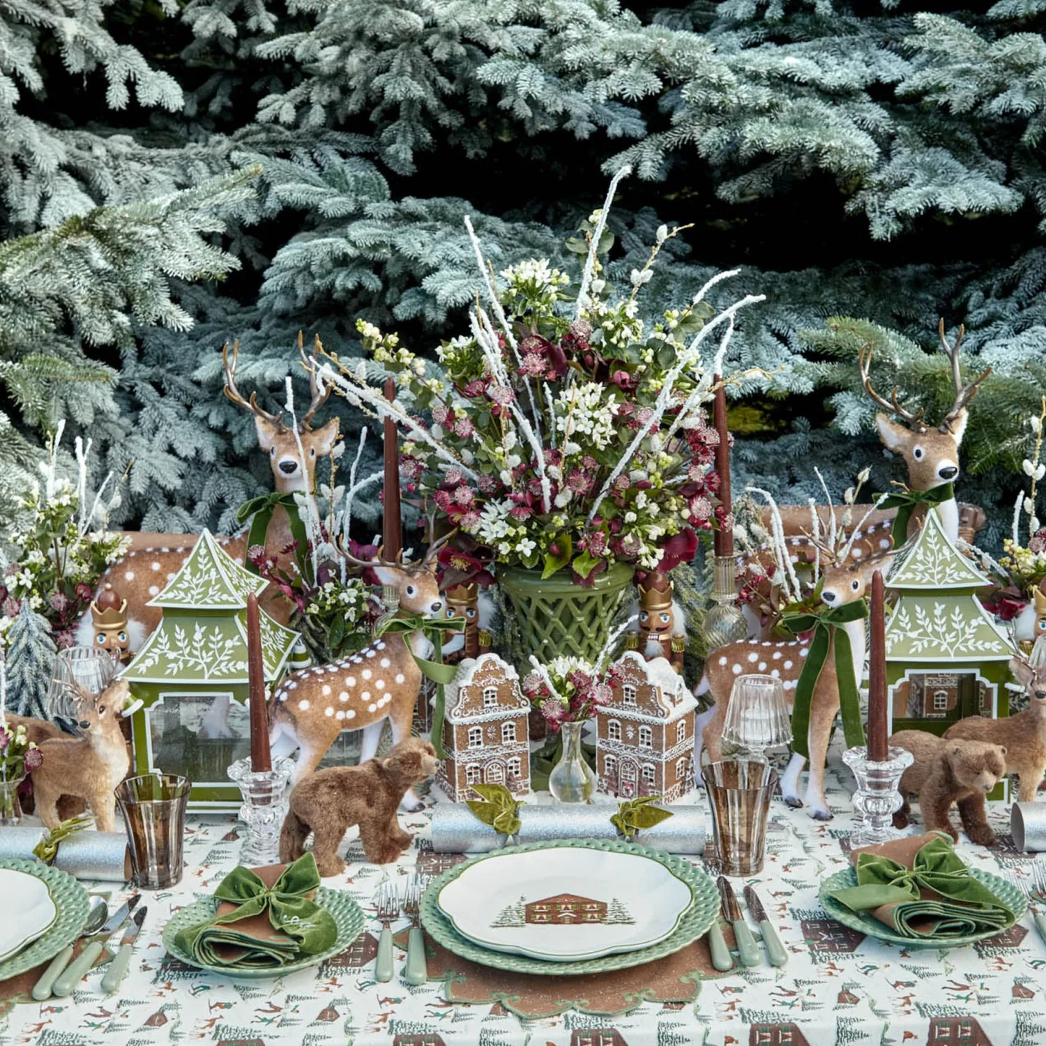 Mrs. Alice Large Green Ribboned Spotted Deer (Pair) - 56cm< Christmas Decorations