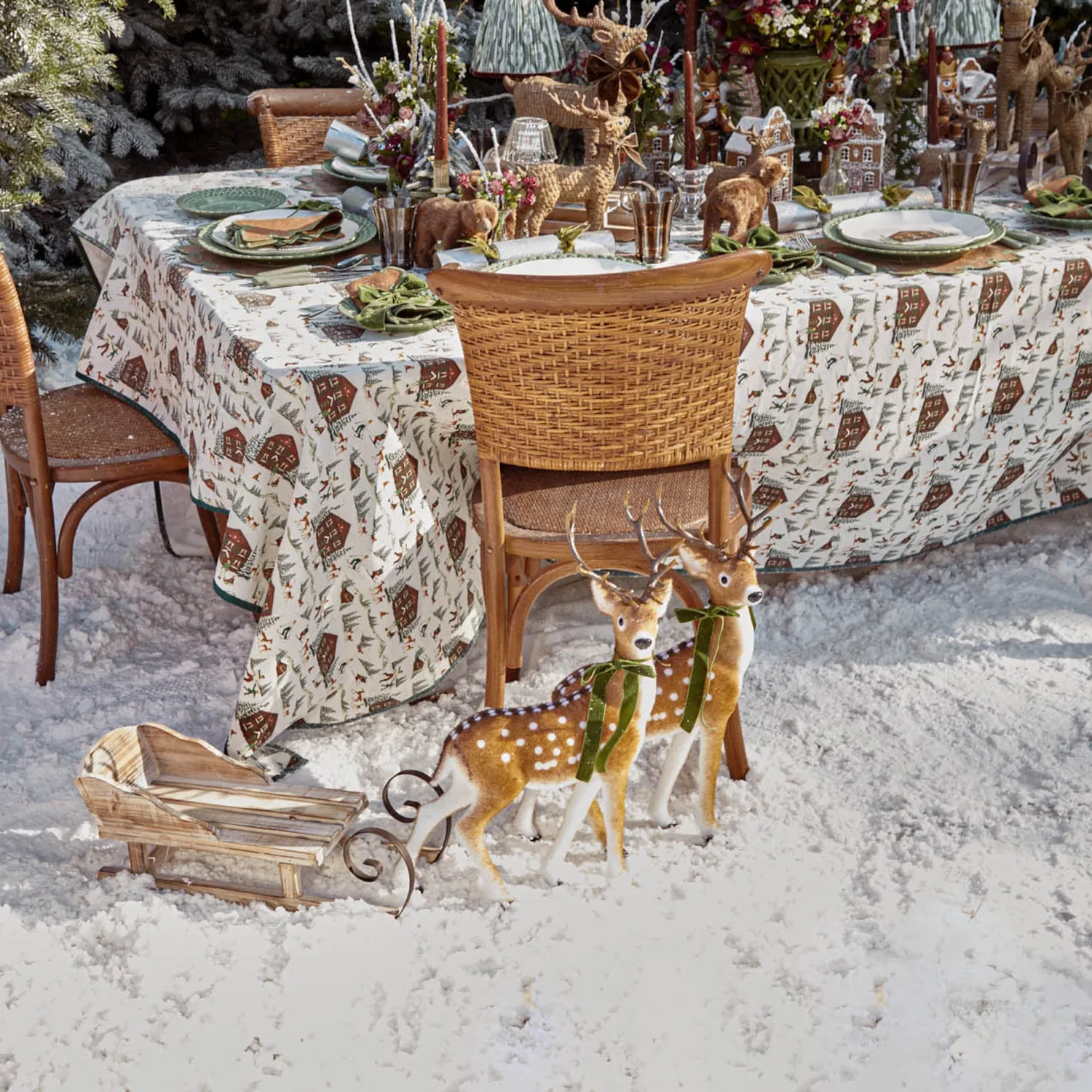 Mrs. Alice Large Green Ribboned Spotted Deer (Pair) - 56cm< Christmas Decorations