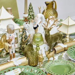 Mrs. Alice Large Olive Green Flocked Reindeer (Pair)< Christmas Decorations