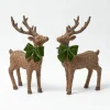 Mrs. Alice Large Rattan Reindeer with Green Velvet Bows (Pair) - 40cm< Christmas Decorations