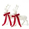 Mrs. Alice Large White Flocked Reindeer with Velvet Bows (Pair)< Christmas Decorations