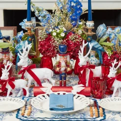 Mrs. Alice Large White Flocked Reindeer with Velvet Bows (Pair)< Christmas Decorations