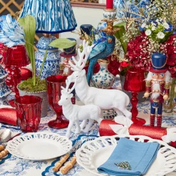 Mrs. Alice Large White Flocked Reindeer with Velvet Bows (Pair)< Christmas Decorations