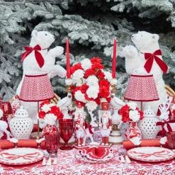 Mrs. Alice Large White Flocked Reindeer with Velvet Bows (Pair)< Christmas Decorations