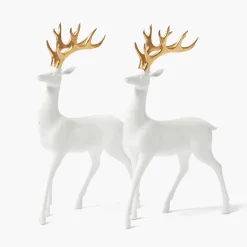 Mrs. Alice Large White Reindeer with Gold Antlers (Pair) - 45cm< Christmas Decorations