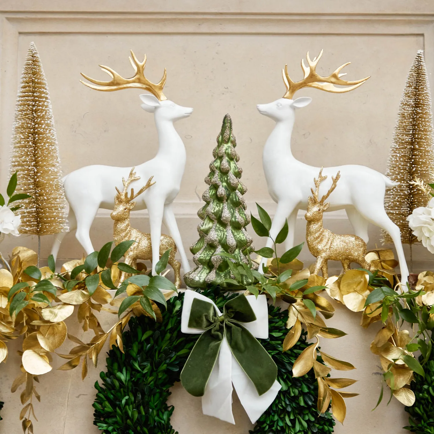 Mrs. Alice Large White Reindeer with Gold Antlers (Pair) - 45cm< Christmas Decorations