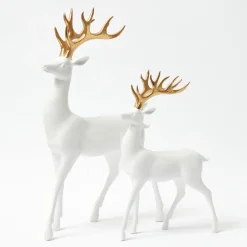 Mrs. Alice Large White Reindeer with Gold Antlers (Pair) - 45cm< Christmas Decorations