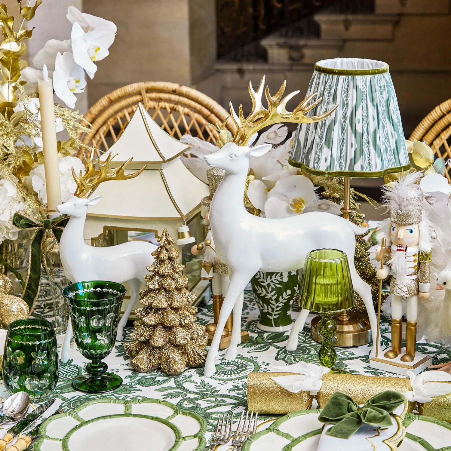 Mrs. Alice Large White Reindeer with Gold Antlers (Pair) - 45cm< Christmas Decorations