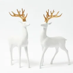 Mrs. Alice Large White Reindeer with Gold Antlers (Pair) - 45cm< Christmas Decorations