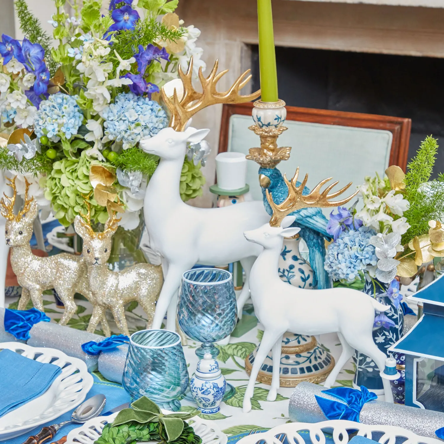 Mrs. Alice Large White Reindeer with Gold Antlers (Pair) - 45cm< Christmas Decorations