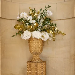 Mrs. Alice Liliana Scalloped Rattan Urn & Pedestal< Vases | Vases & Planters