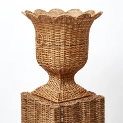 Mrs. Alice Liliana Scalloped Rattan Urn & Pedestal< Vases | Vases & Planters