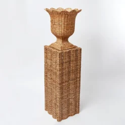 Mrs. Alice Liliana Scalloped Rattan Urn & Pedestal< Vases | Vases & Planters