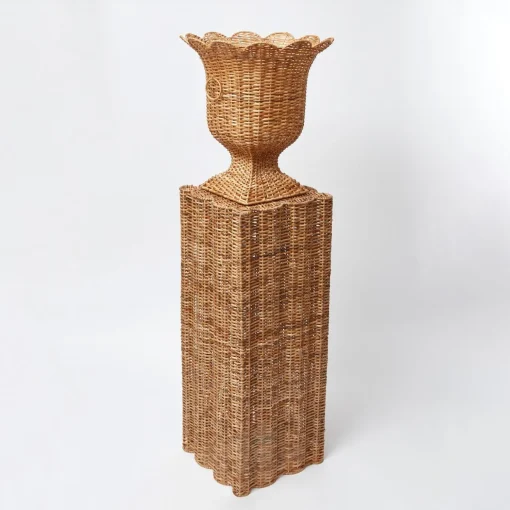 Mrs. Alice Liliana Scalloped Rattan Urn & Pedestal< Vases | Vases & Planters