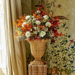 Mrs. Alice Liliana Scalloped Rattan Urn & Pedestal< Vases | Vases & Planters