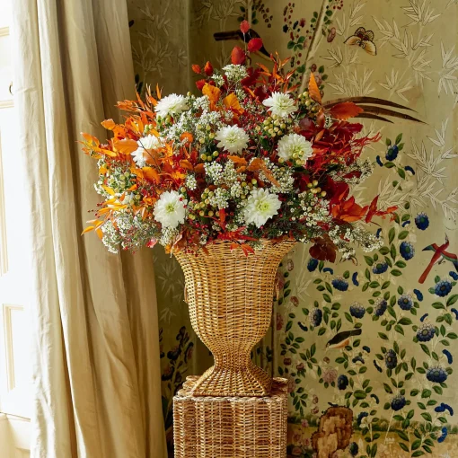 Mrs. Alice Liliana Scalloped Rattan Urn & Pedestal< Vases | Vases & Planters