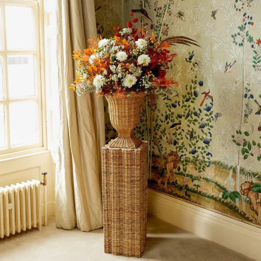 Mrs. Alice Liliana Scalloped Rattan Urn & Pedestal< Vases | Vases & Planters