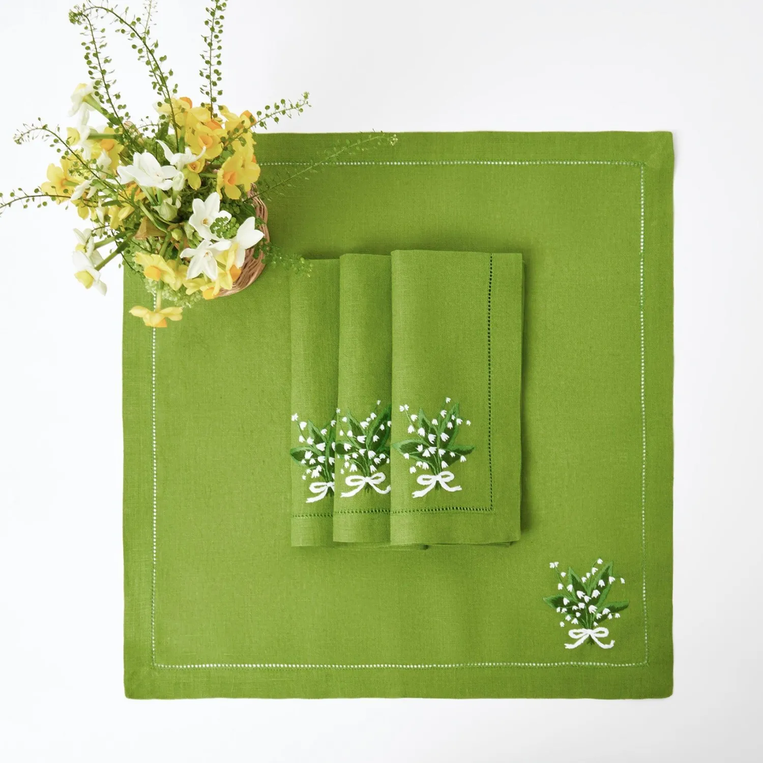 Mrs. Alice Lily of the Valley Green Linen Napkins (Set of 4)< Napkins | For Her