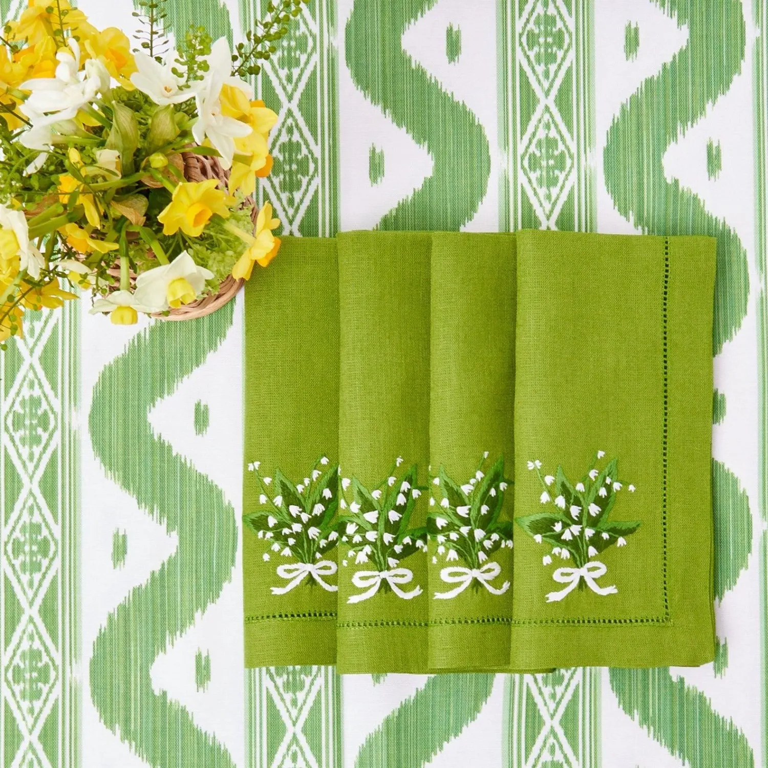 Mrs. Alice Lily of the Valley Green Linen Napkins (Set of 4)< Napkins | For Her