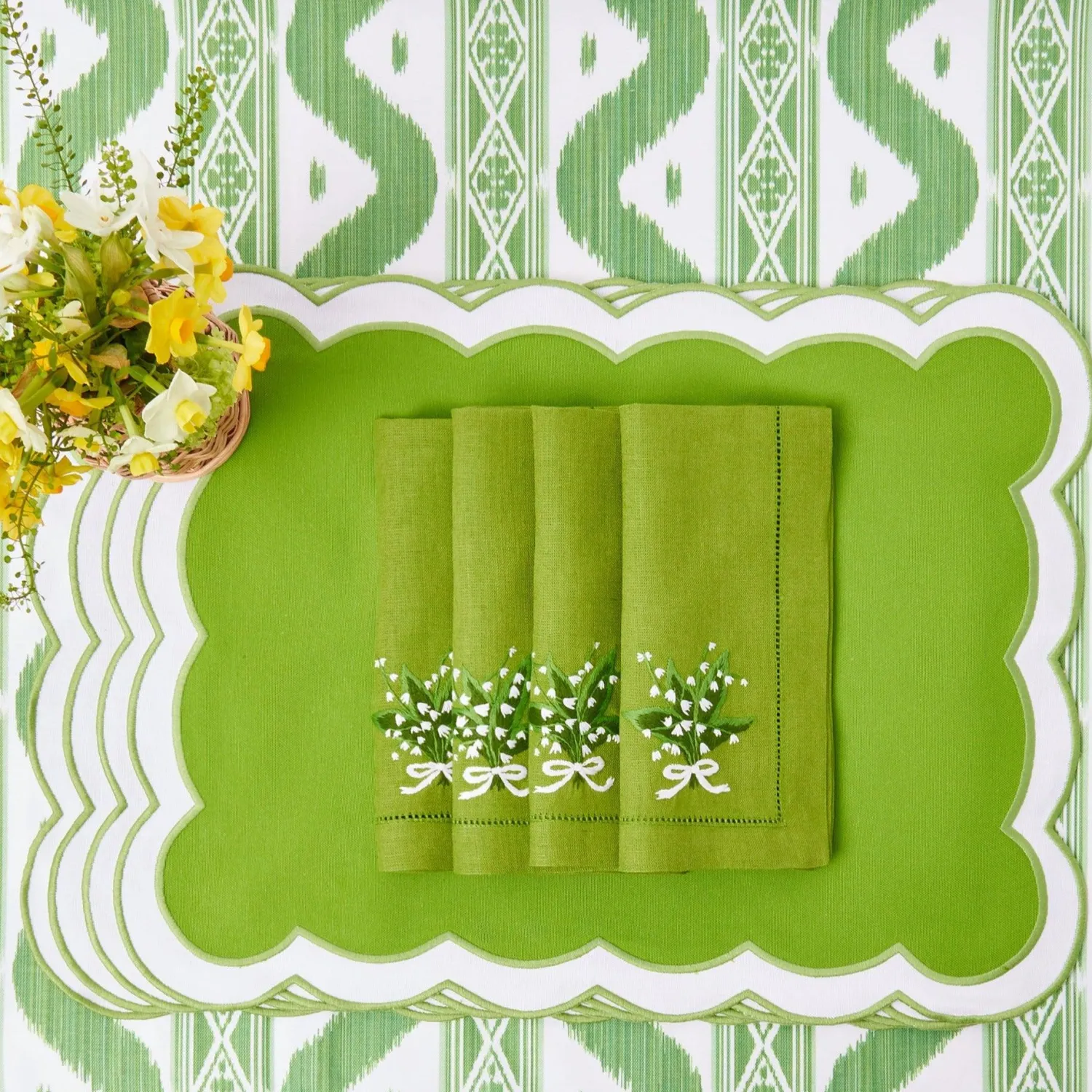 Mrs. Alice Lily of the Valley Green Linen Napkins (Set of 4)< Napkins | For Her