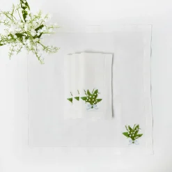 Mrs. Alice Lily of the Valley White Linen Napkins (Set of 4)< Napkins