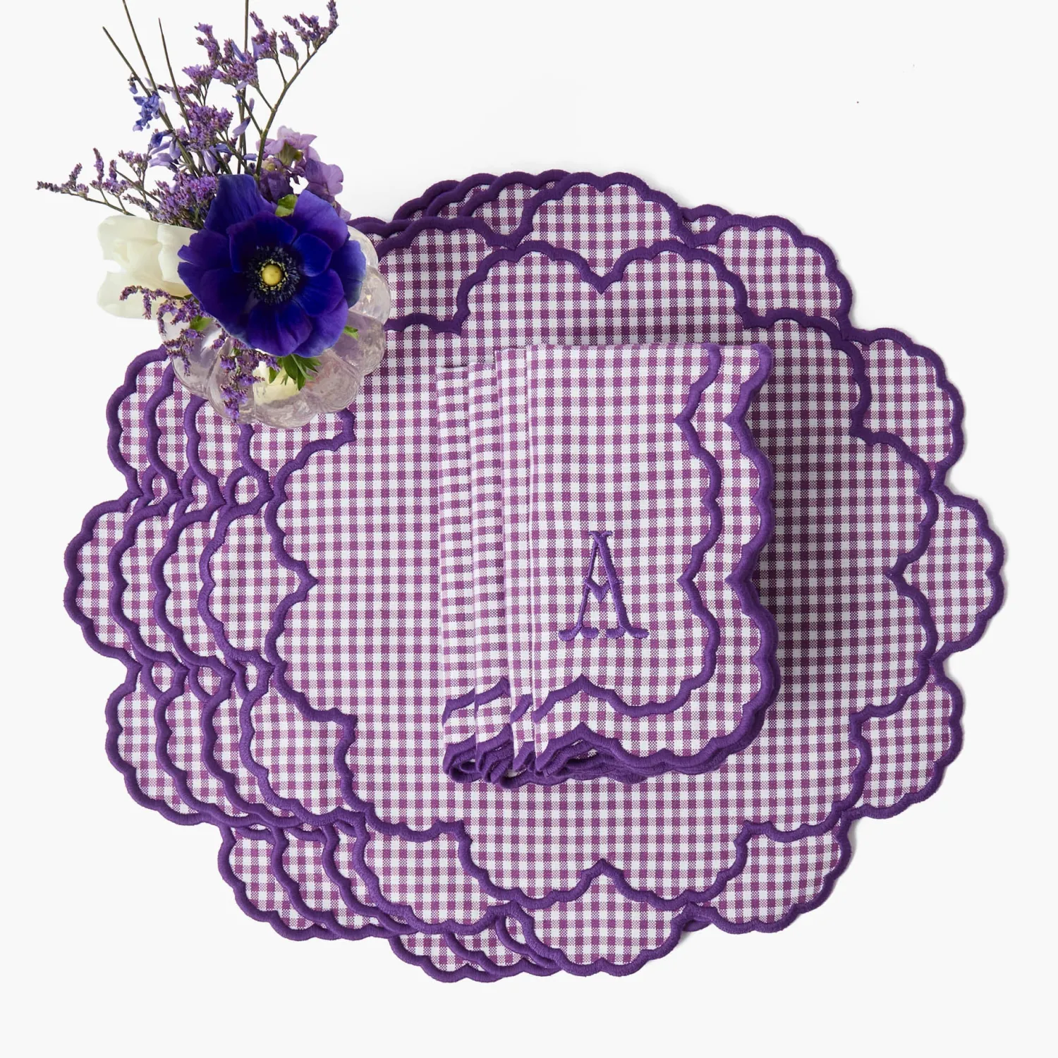 Mrs. Alice Lily Purple Gingham Placemats & Napkins (Set of 4)< Table Linen Sets | Mrs. Alice Monogram
