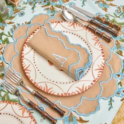 Mrs. Alice Lily Sand & Blue Placemats & Napkins (Set of 4)< Summer Table Linen | Table Linen Sets