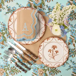 Mrs. Alice Lily Sand & Blue Placemats & Napkins (Set of 4)< Summer Table Linen | Table Linen Sets