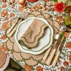 Mrs. Alice Lily Sand & Green Placemats & Napkins (Set of 4)< Table Linen Sets | Mrs. Alice Monogram