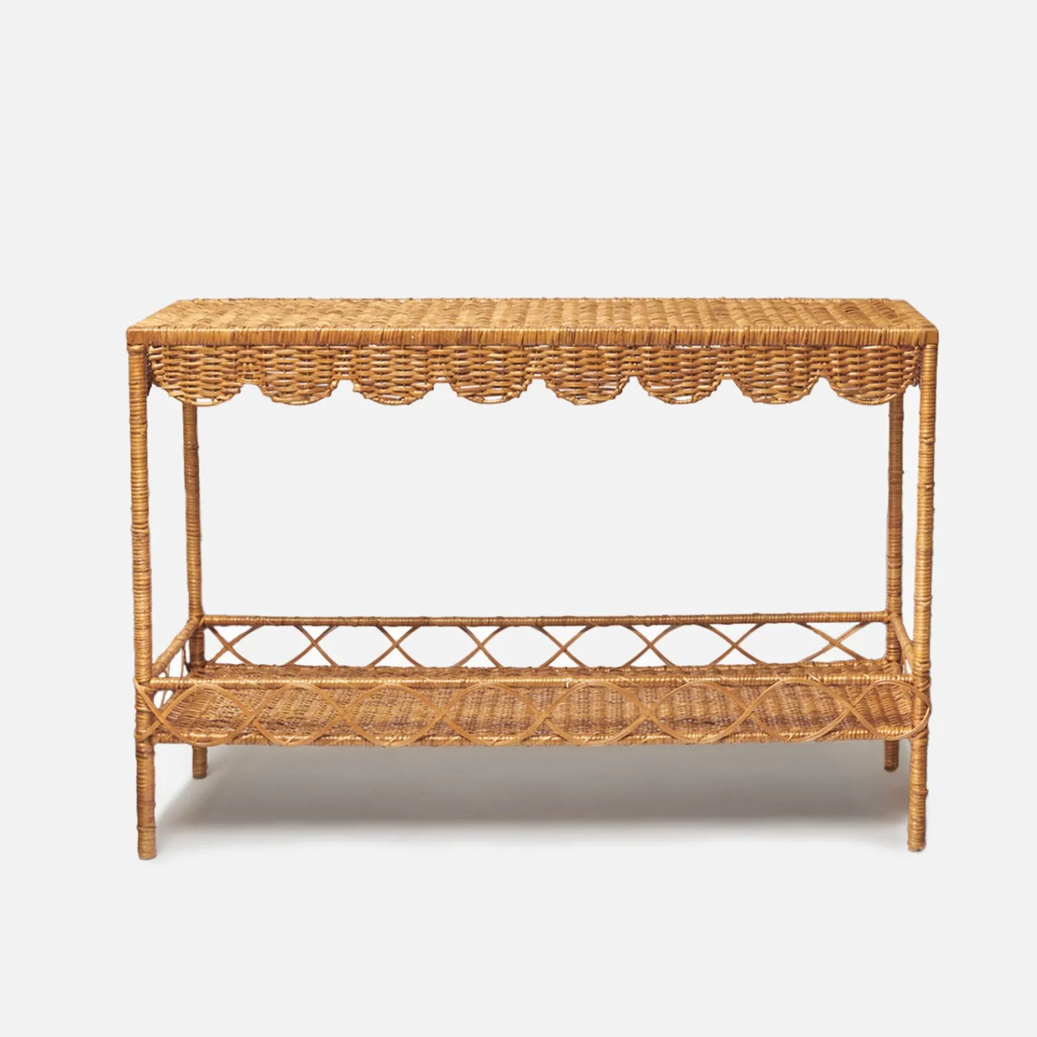 Mrs. Alice Madeleine Rattan Scalloped Console Table< Furniture | Furniture