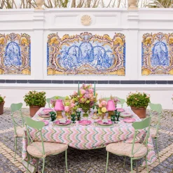 Mrs. Alice Magdalena Green & Pink Tablecloth< Summer Table Linen | Tablecloths