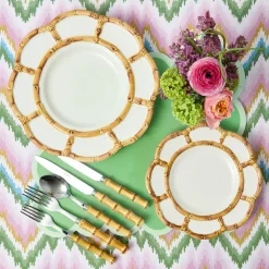 Mrs. Alice Magdalena Green & Pink Tablecloth< Summer Table Linen | Tablecloths