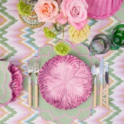 Mrs. Alice Magdalena Green & Pink Tablecloth< Summer Table Linen | Tablecloths