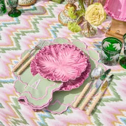 Mrs. Alice Magdalena Green & Pink Tablecloth< Summer Table Linen | Tablecloths