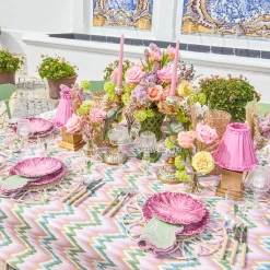 Mrs. Alice Magdalena Green & Pink Tablecloth< Summer Table Linen | Tablecloths
