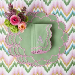 Mrs. Alice Magdalena Green & Pink Tablecloth< Summer Table Linen | Tablecloths