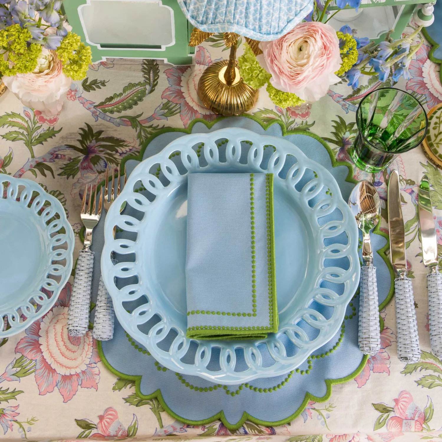 Mrs. Alice Mariana Blue & Green Placemats & Napkins (Set of 4)< Summer Table Linen | Table Linen Sets