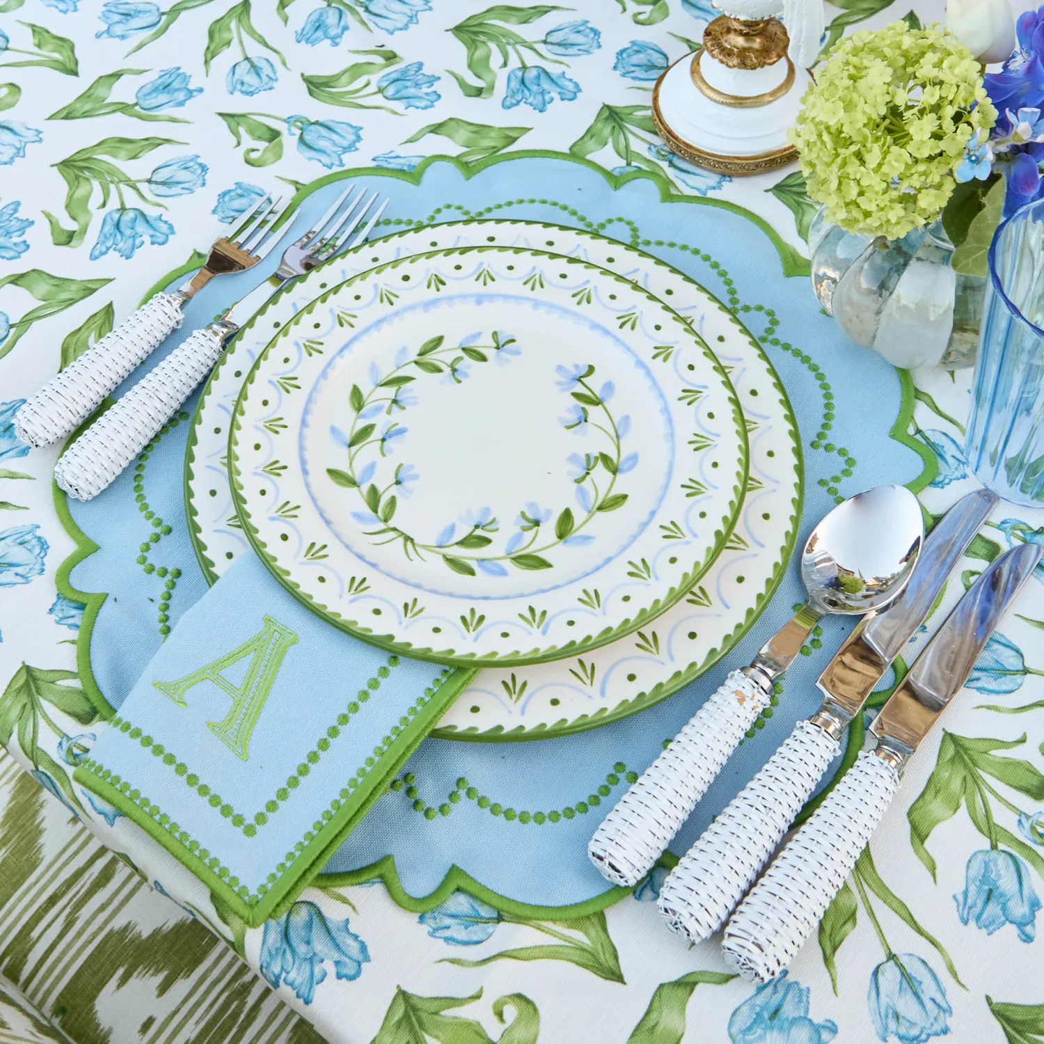 Mrs. Alice Mariana Blue & Green Placemats & Napkins (Set of 4)< Summer Table Linen | Table Linen Sets