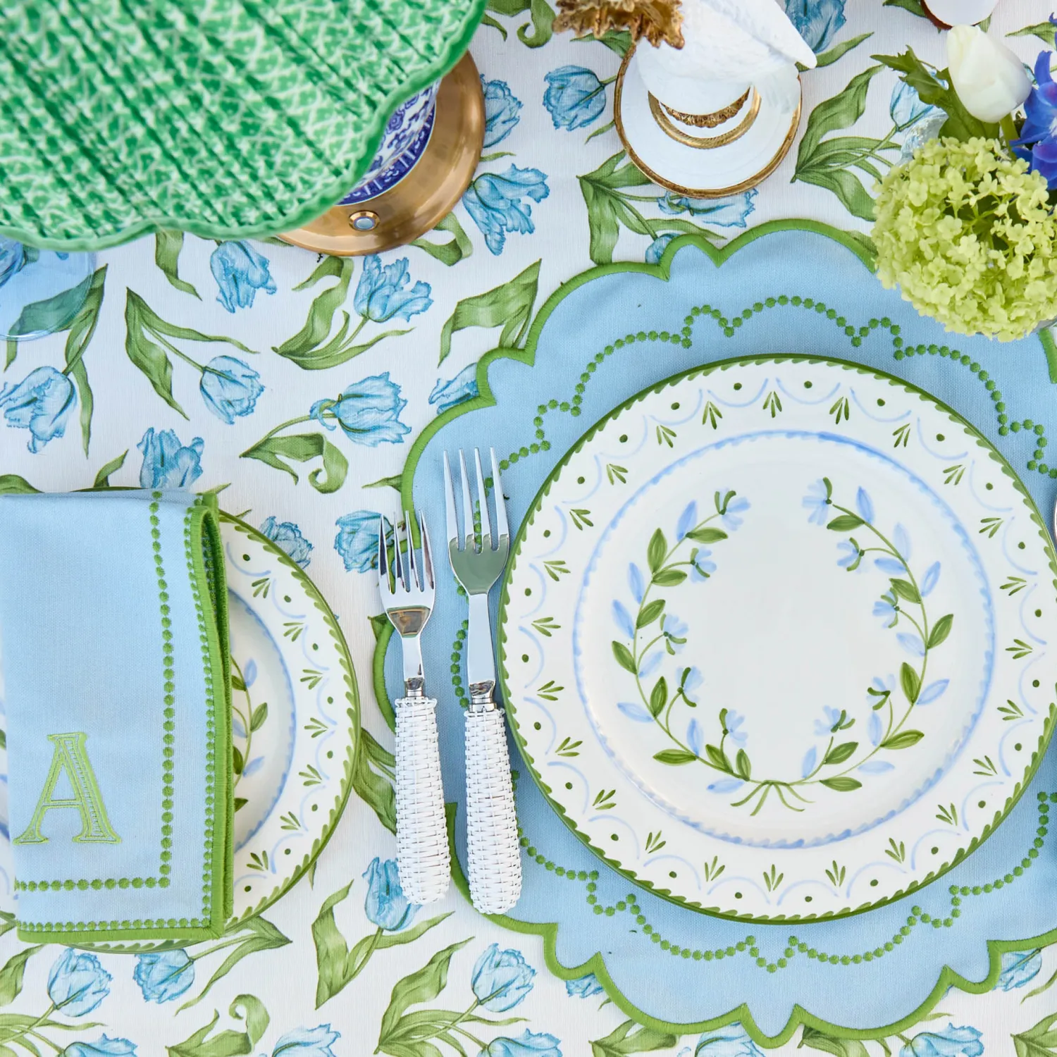 Mrs. Alice Mariana Blue & Green Placemats & Napkins (Set of 4)< Summer Table Linen | Table Linen Sets