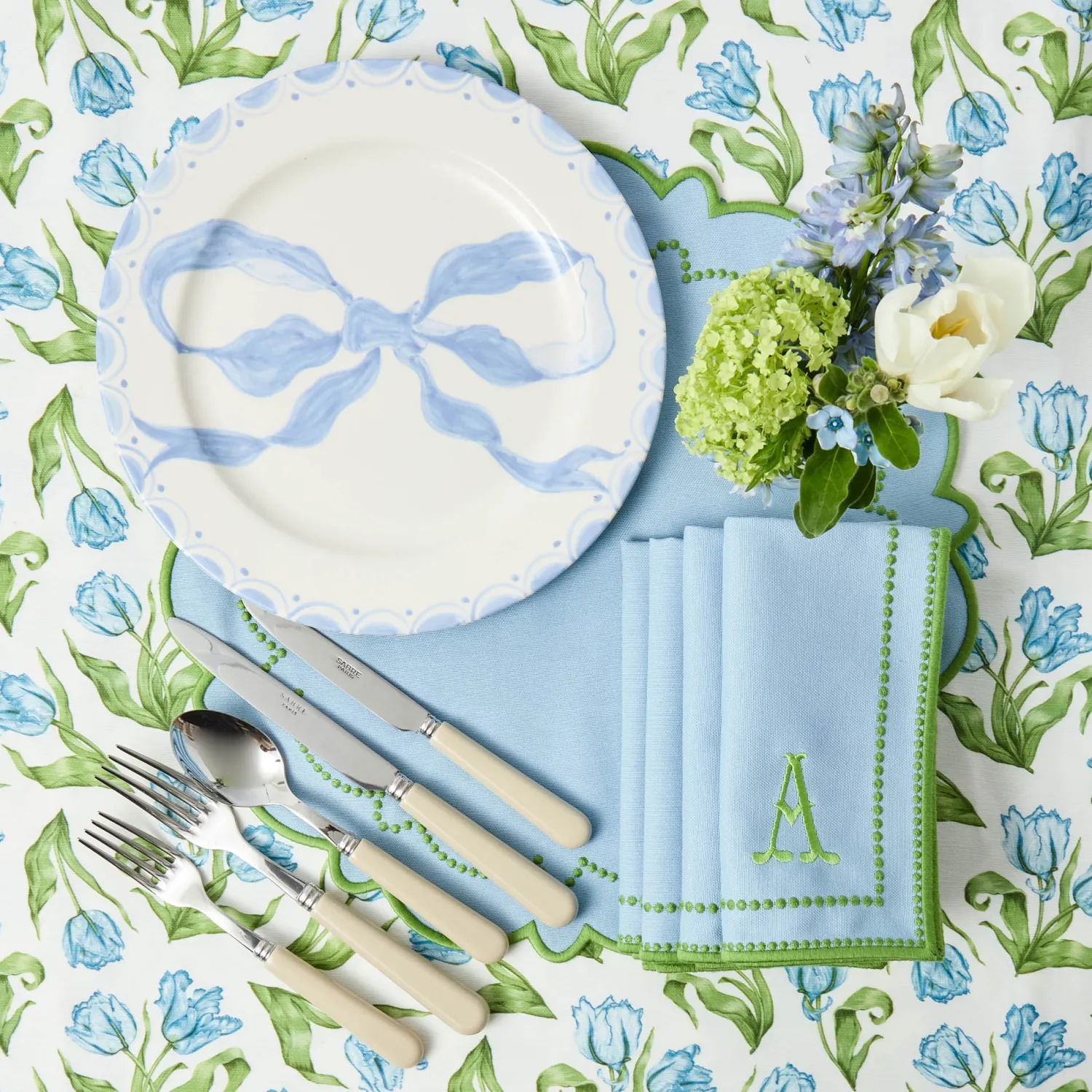 Mrs. Alice Mariana Blue & Green Placemats & Napkins (Set of 4)< Summer Table Linen | Table Linen Sets