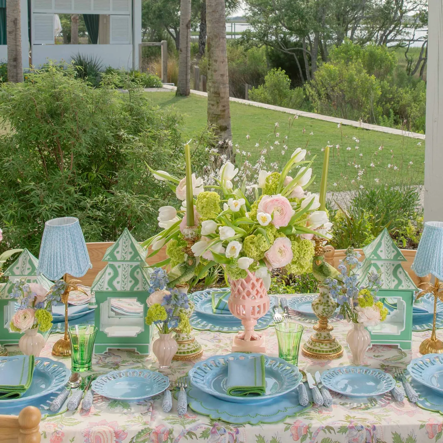 Mrs. Alice Mariana Blue & Green Placemats & Napkins (Set of 4)< Summer Table Linen | Table Linen Sets