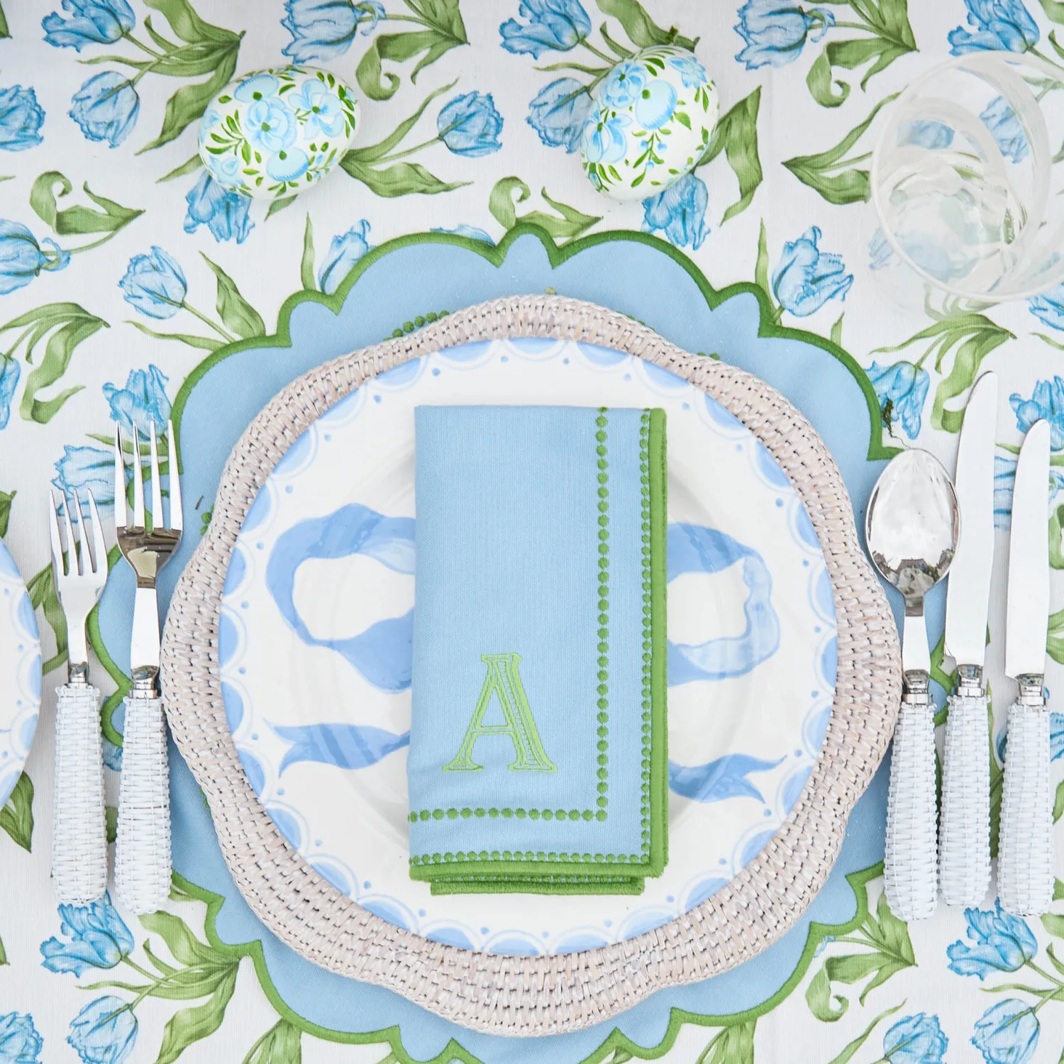 Mrs. Alice Mariana Blue & Green Placemats & Napkins (Set of 4)< Summer Table Linen | Table Linen Sets