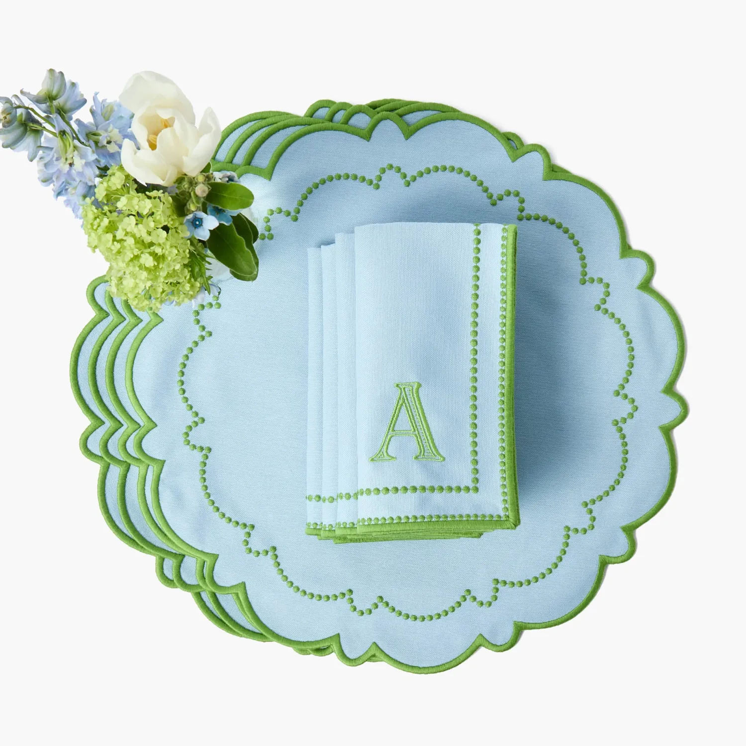 Mrs. Alice Mariana Blue & Green Placemats & Napkins (Set of 4)< Summer Table Linen | Table Linen Sets