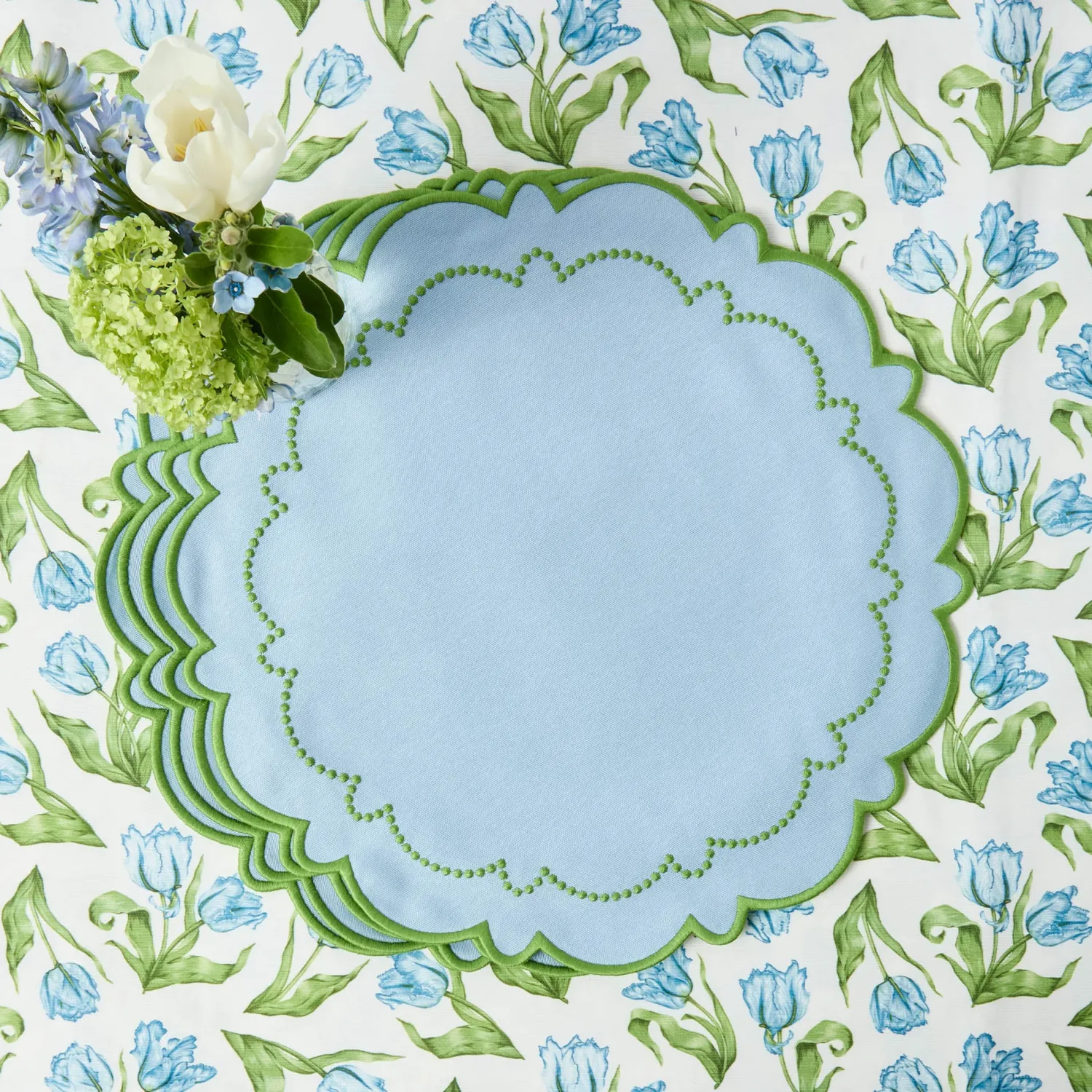 Mrs. Alice Mariana Blue & Green Placemats & Napkins (Set of 4)< Summer Table Linen | Table Linen Sets