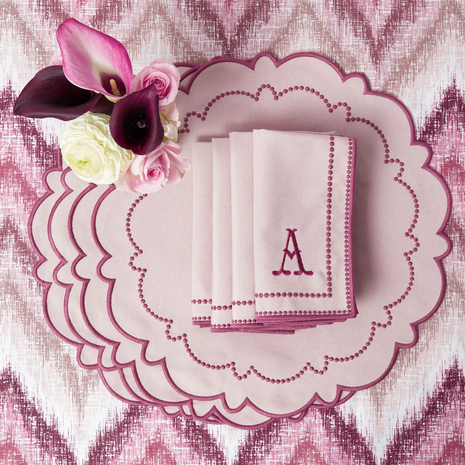 Mrs. Alice Mariana Pink Placemats & Napkins (Set of 4)< Summer Table Linen | Table Linen Sets